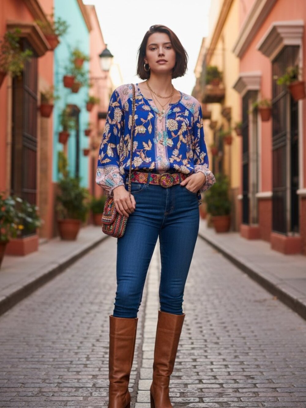 Democracy Women's Bohemian-style Floral Blouse, Size 1X